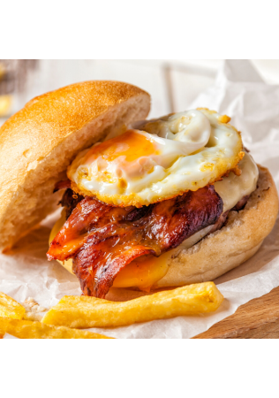 Burger with bacon & egg 190gr